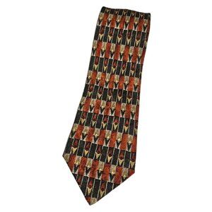 LIBERTY Men's 100% Silk Necktie LUXURY Tie Green Orange Geometric W:3.8" EUC